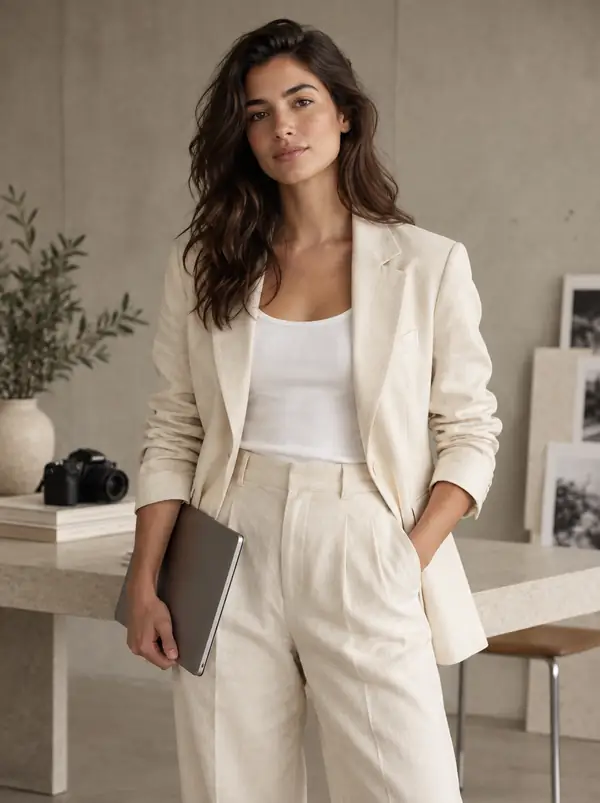 Look de moda fotografado como exemplo criativo com qualidade de estúdio